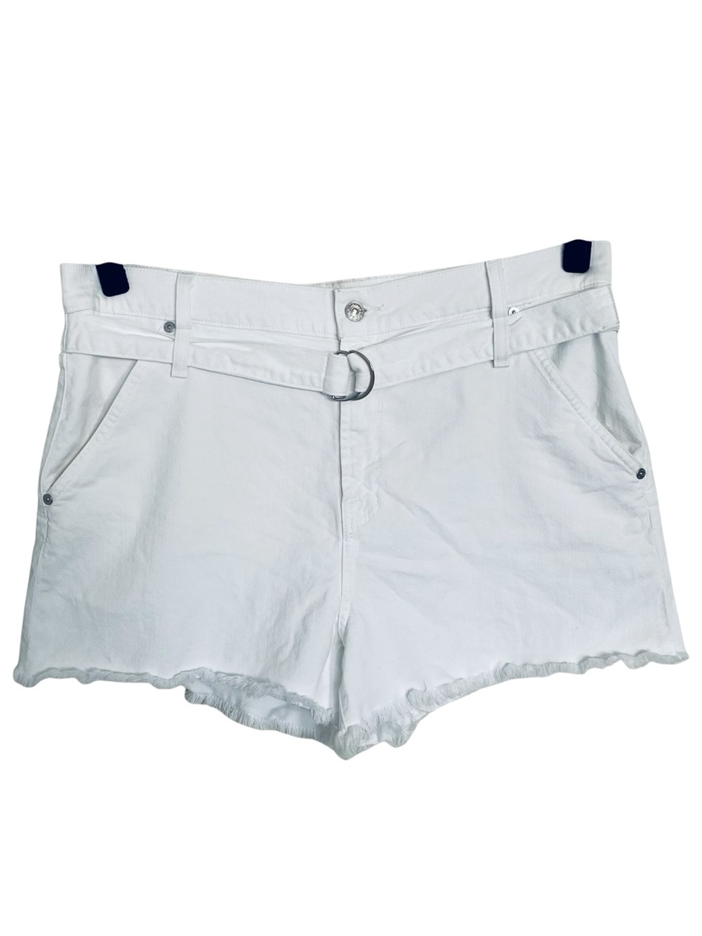7 For All Mankind White Denim Belted High Rise Cutoff Shorts Women’s 32